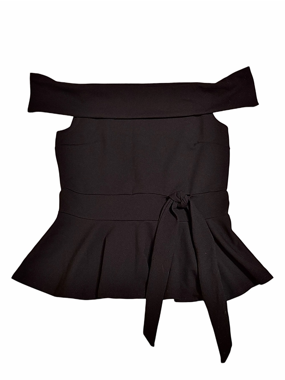 Iris Off-Shoulder Black Peplum Top with Tie at Waist Size L
